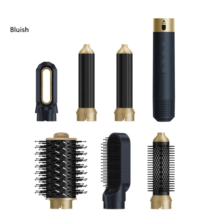 6-in-1 electric hot air styling comb with curling and straightening attachments in leather case