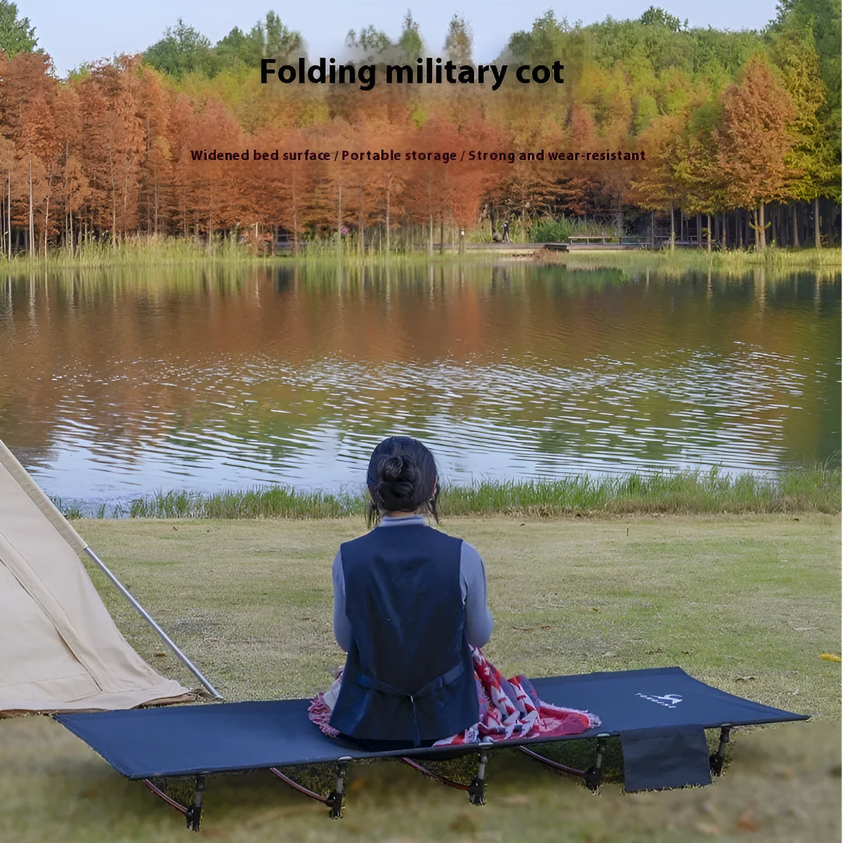 Ultra-light folding camping bed, 190x65x15cm, aluminium alloy frame, Oxford cloth, army green