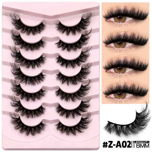 Box of natural false eyelashes with thick natural long style and included eyelash glue