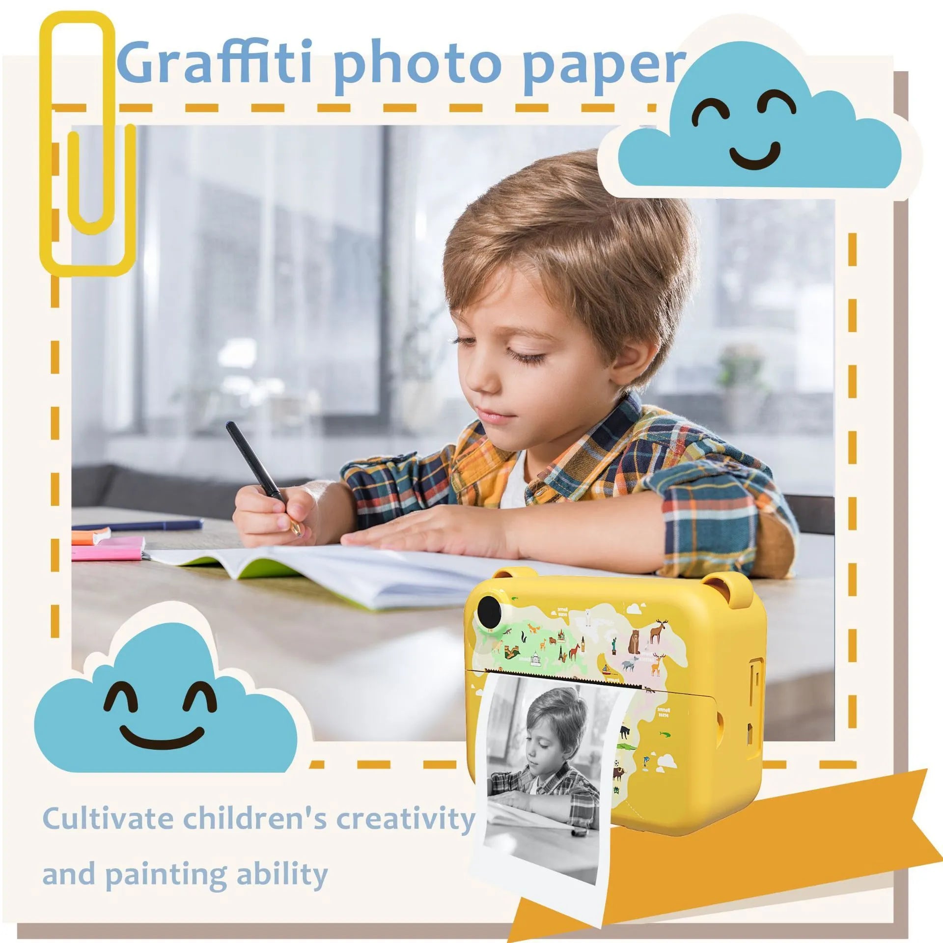 Children's SLR instant print camera in pink with ABS body showing front view