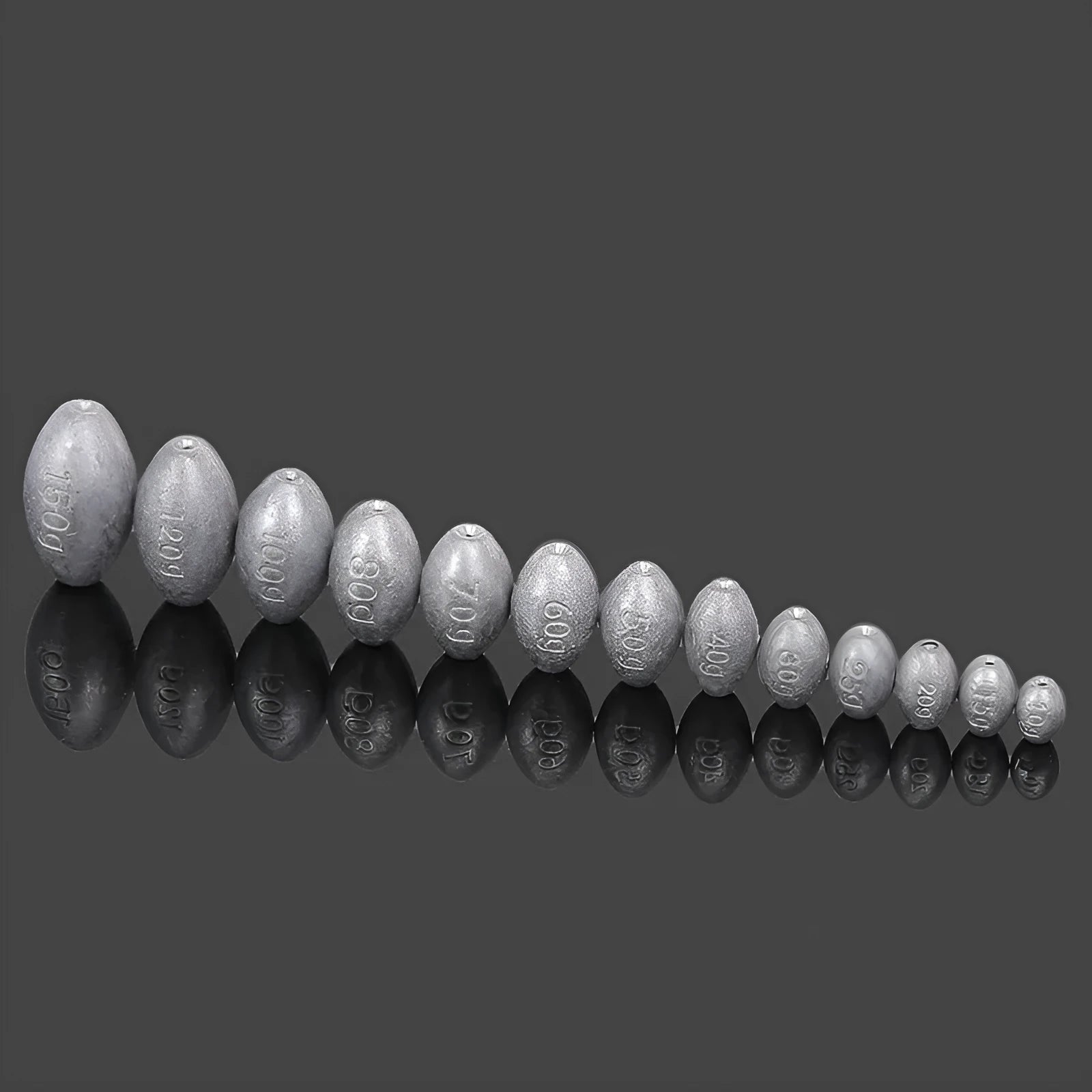 Scale pattern tongxin olive lead fishing sinker with plastic core in rugby shape.