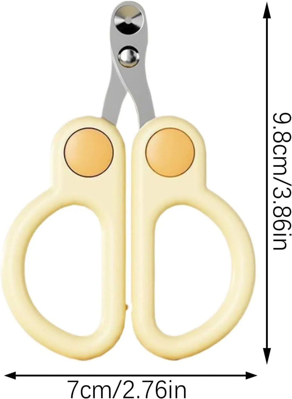 Pet nail clippers with round hole design, stainless steel blades, and ergonomic handles. Available in green or yellow.