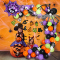 Halloween spider balloon arch combo set with black and white latex balloons featuring skull and pumpkin designs