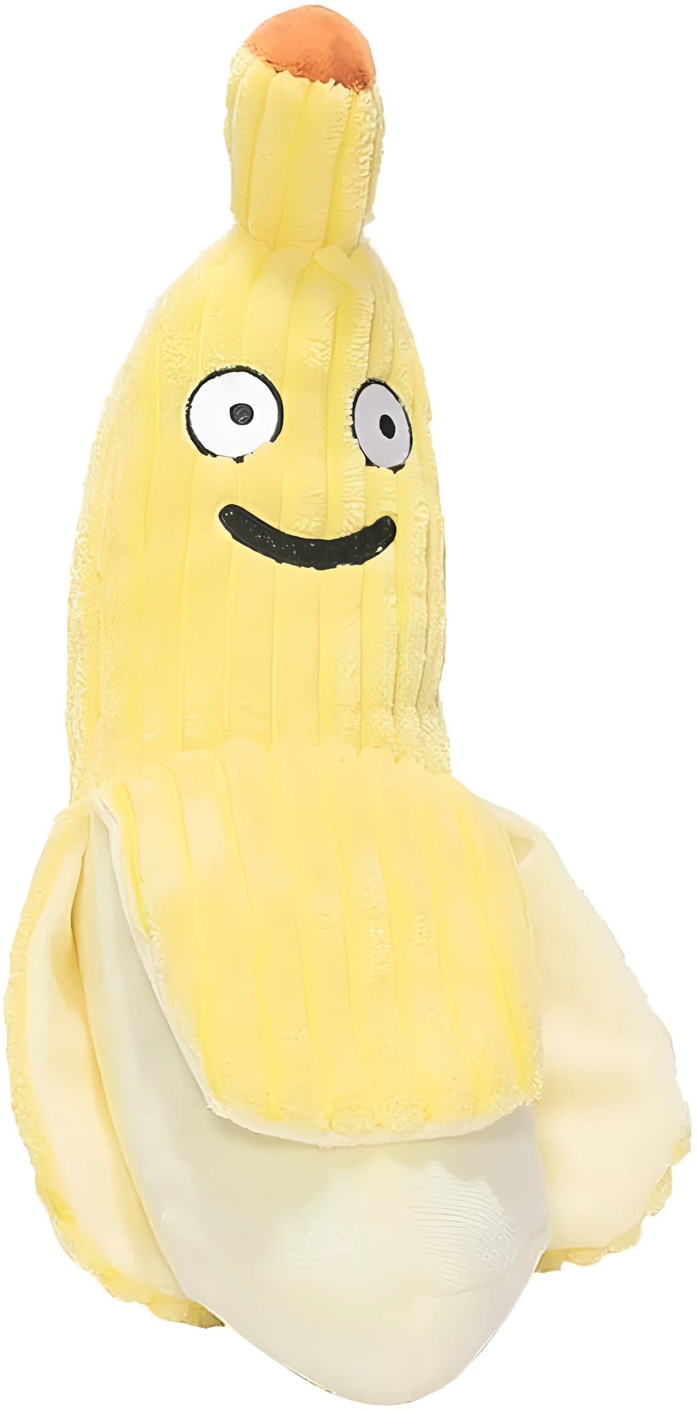 Yellow banana-shaped cat toy with crinkle paper and plush fabric for chewing and kicking