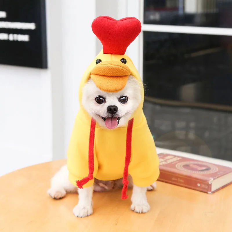 Fruit dog clothes two-legged hooded green fleece outfit for small dogs autumn winter pet sweater