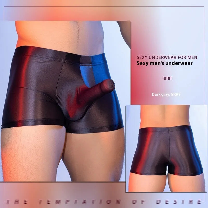 Men's seamless boxer shorts in black, white, red, or dark grey with mid-waist fit and hip-lifting function
