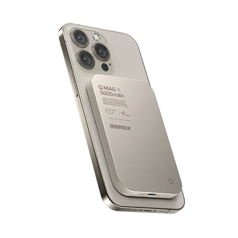 Alloy magnetic wireless power bank in titanium gold or black colour with creative design