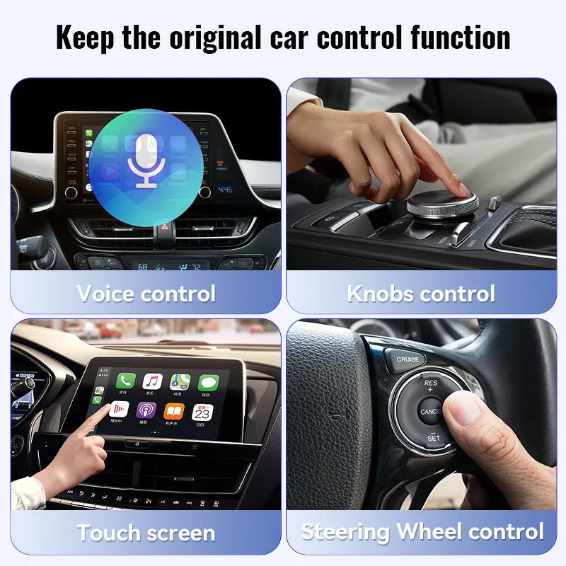 Black mini Carplay USB wireless adapter showing 26x55x13mm dimensions