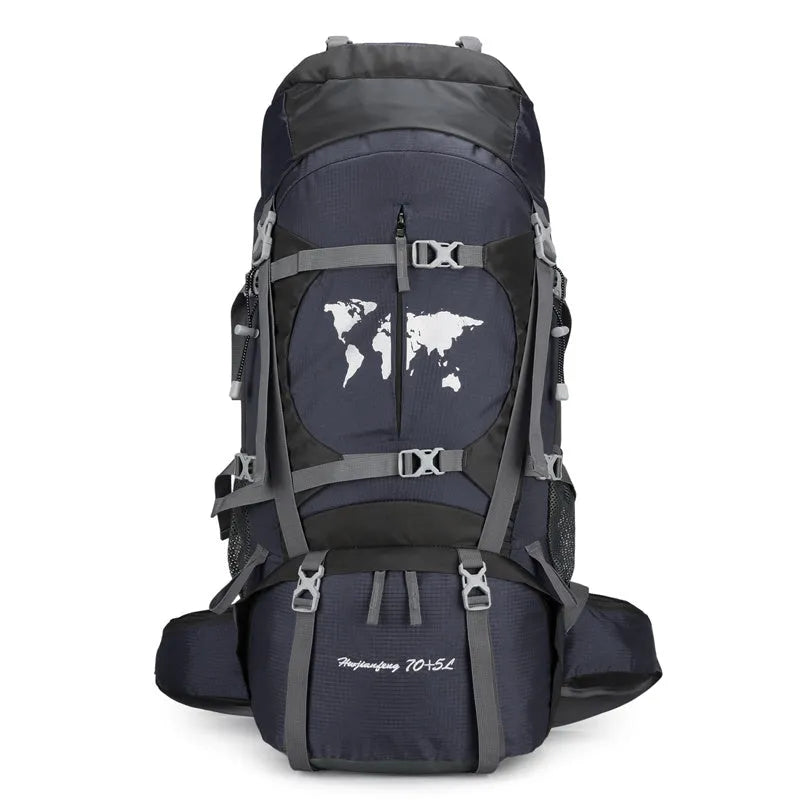Large capacity professional climbing backpack with internal bracket in black for hiking and camping