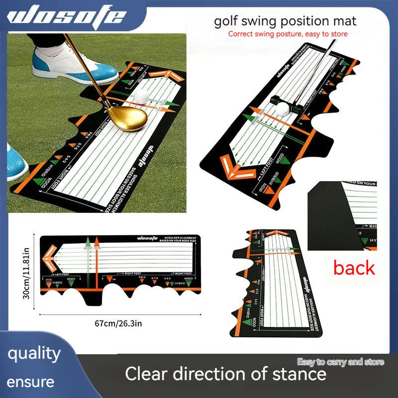 Black neoprene golf swing posture correction pad with alignment indicators for stance training