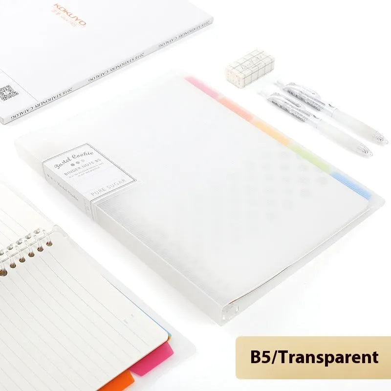 Refillable spiral notebook in A5 and B5 sizes with colourful PP cover options
