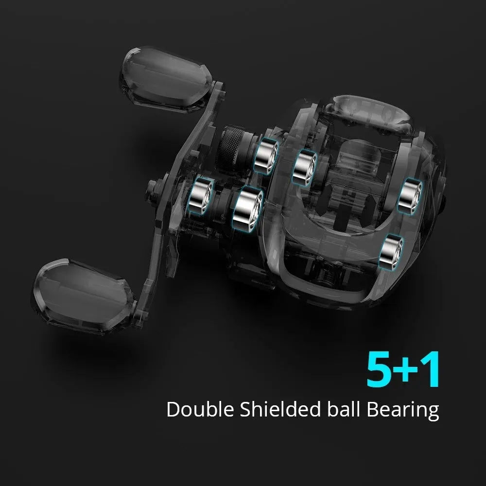 Drip wheel lure fishing rod with rocking wheel line mechanism showing left and right hand wheel options