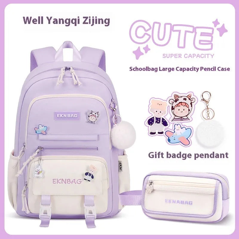 Girls' waterproof school backpack in Oxford cloth with curved shoulder straps and spine protection
