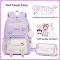 Girls' waterproof school backpack in Oxford cloth with curved shoulder straps and spine protection
