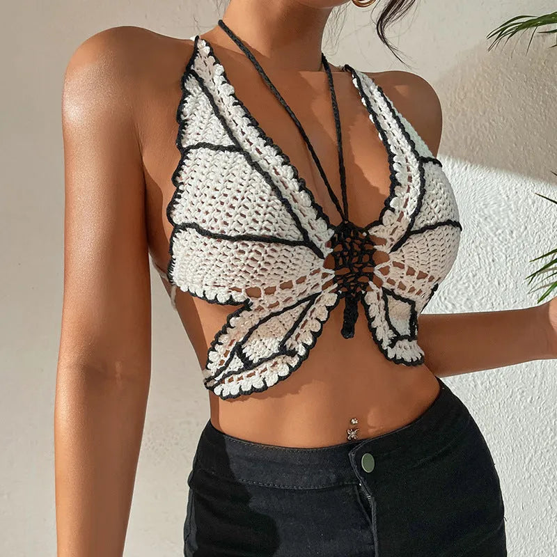 Women's black acrylic bikini swimsuit with classic two-piece design