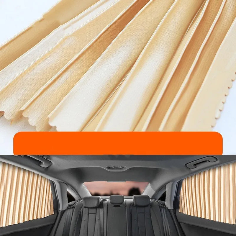 Retractable car sunshade curtain with roller shutter mechanism in thick opaque cloth material