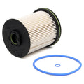 Vauxhall Opel Astra diesel fuel filter element with gasket, showing part numbers and dimensions.