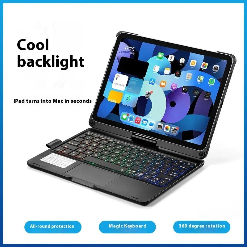 Miaocontrol rotating Bluetooth keyboard for iPad tablets showing 360-degree rotation mechanism