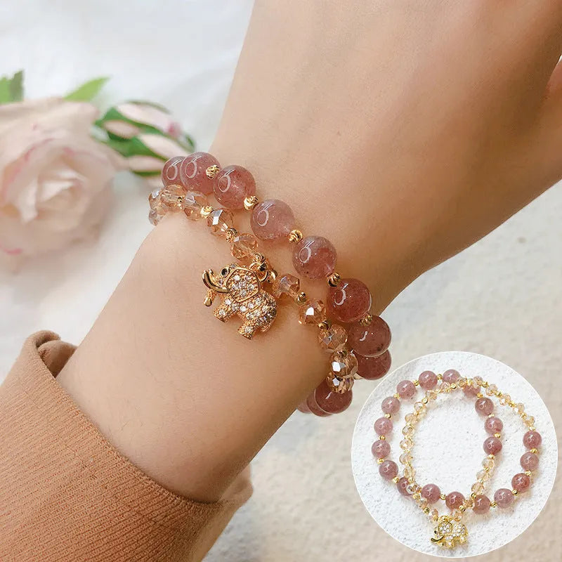Retro colour hair crystal bracelet for women with strawberry quartz ethnic design