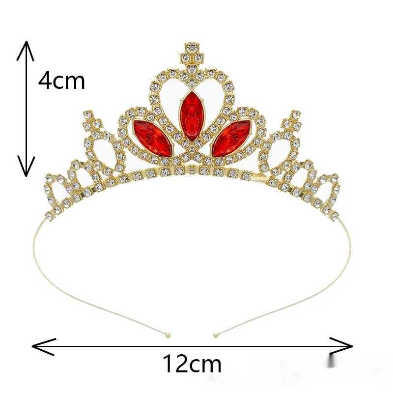 Gold and silver alloy princess crown with coloured diamond decorations for birthday parties