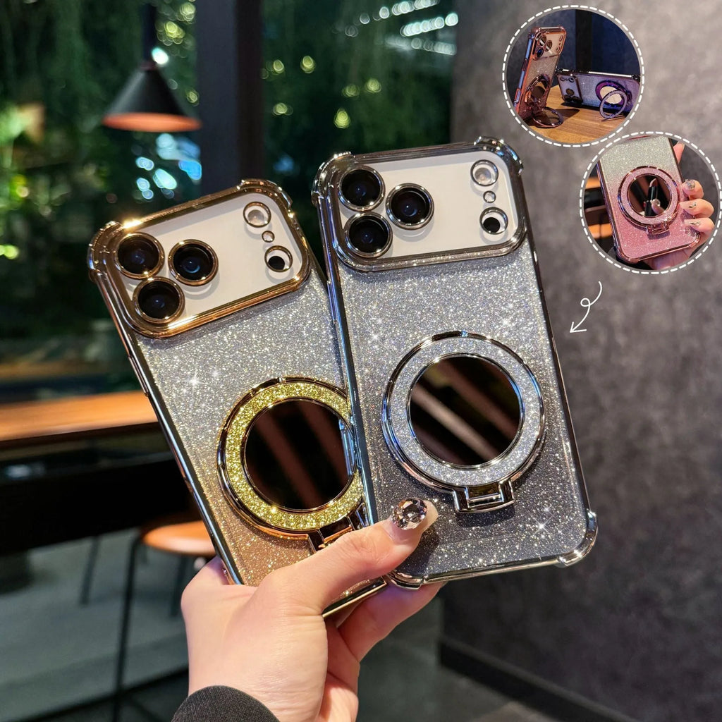 Glitter mirror magnetic bracket TPU phone case for iPhone 17 series in gradient flash mirror colours