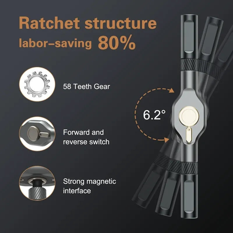 24-in-one ratchet screwdriver set with S2 CRV cutter head, 140mm nickel-chromium steel bar, and magnetic tip