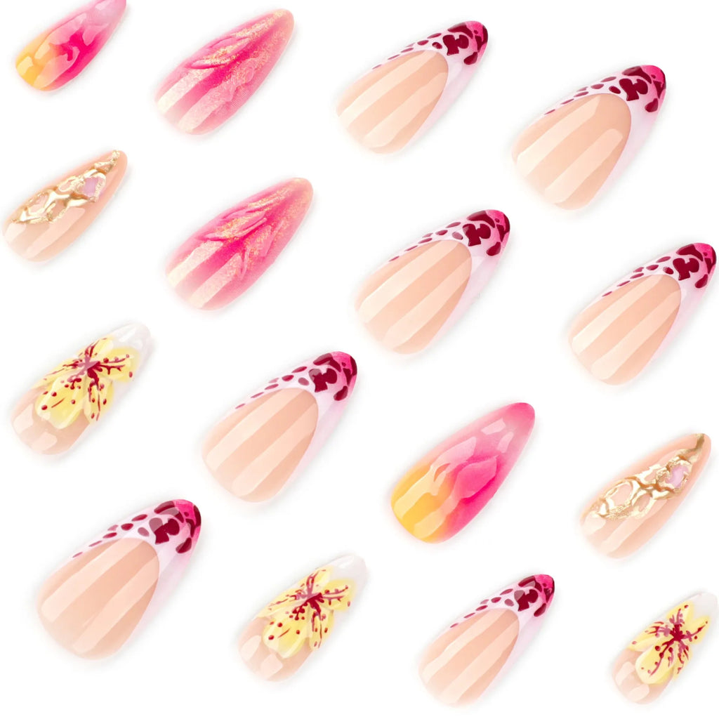 JP3852 3D flower leopard print gradient nail stickers 24 pieces with glue
