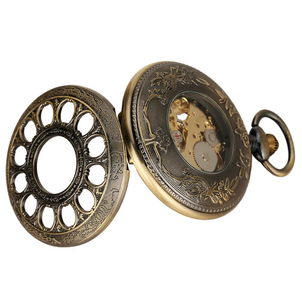 Antique blue hollow pumpkin ball flip mechanical pocket watch, 15mm stainless steel, open flip case