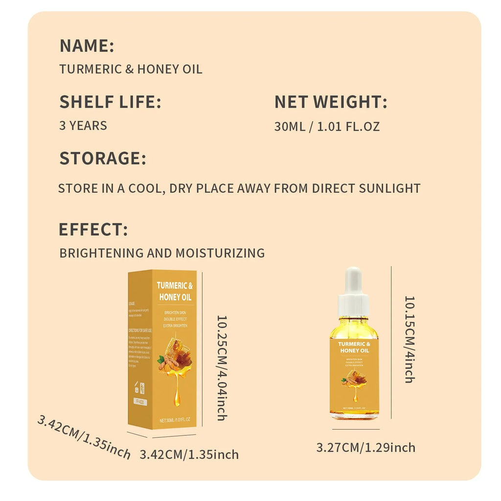 30ml glass bottle of Turmeric Honey Essential Oil with neutral packaging for facial beauty