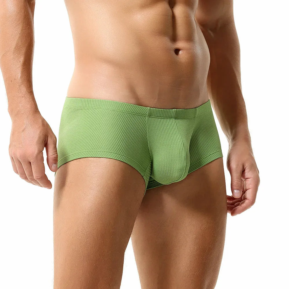 Men's low waist nylon boxers in solid colours including orange red and cloudy blue
