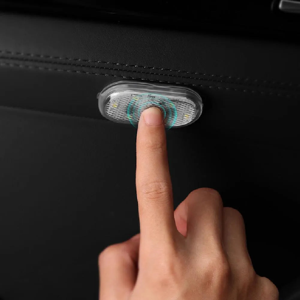 Touch-sensitive USB car atmosphere lamp with six highlight LED beads, ice blue blue white pink options, and Velcro mount