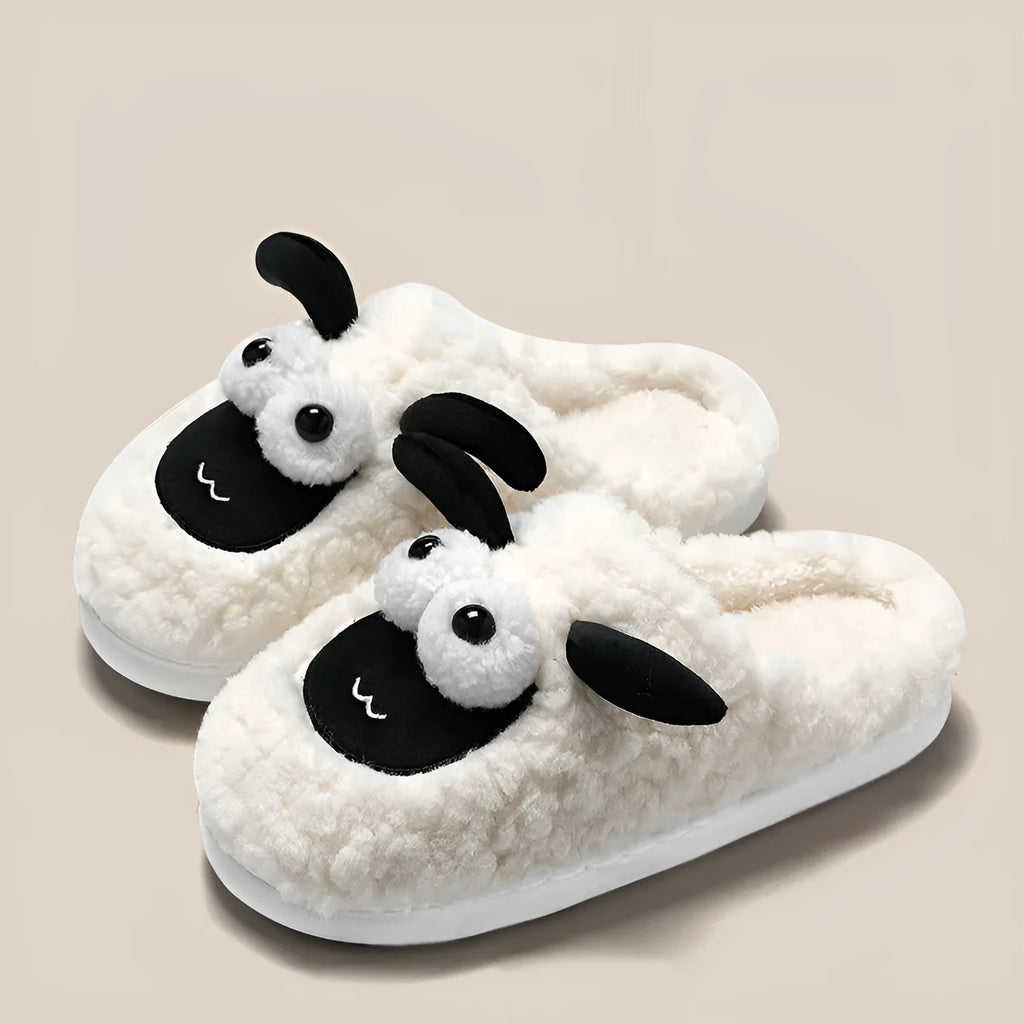 Brown suede slip-on slippers with thermal cotton lining and a sewn PVC sole.