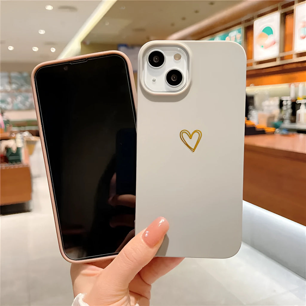 Brown silicone iPhone case with a hot stamping love design on the back.