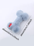 Blue love bone shaped plush dog toy with squeaker for interactive biting and chewing play
