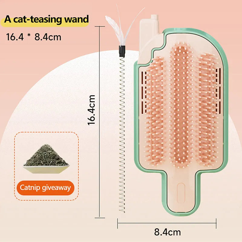 Ice cream shaped cat rubbing toy made from white PP plastic with textured surface for pet grooming