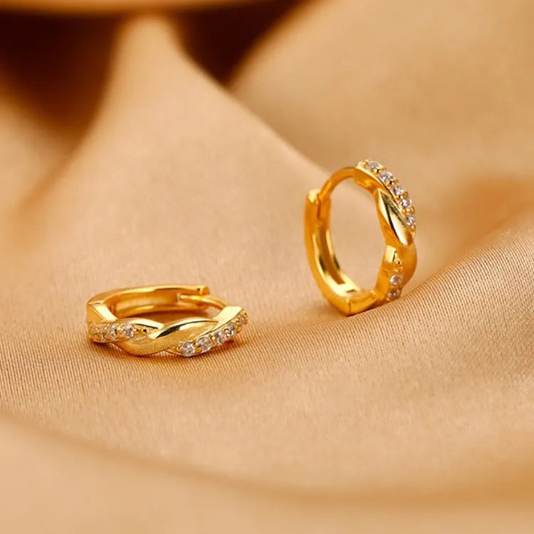 Geometric round hemp rope and copper earclip earrings for women in gold or silver colour
