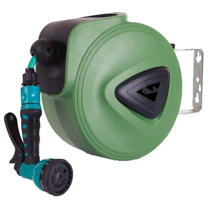 Automatic retractable hose reel with 10m PVC water pipe in compact housing for car wash and garden use