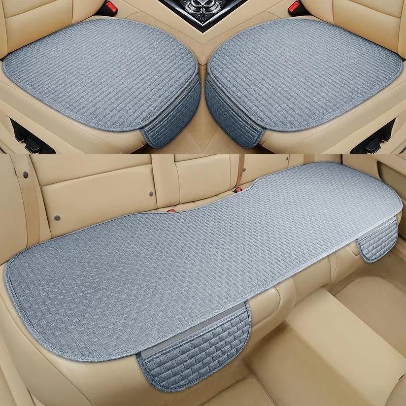 Linen plaid car cushion set showing classic black and red, coffee, and cream colour options