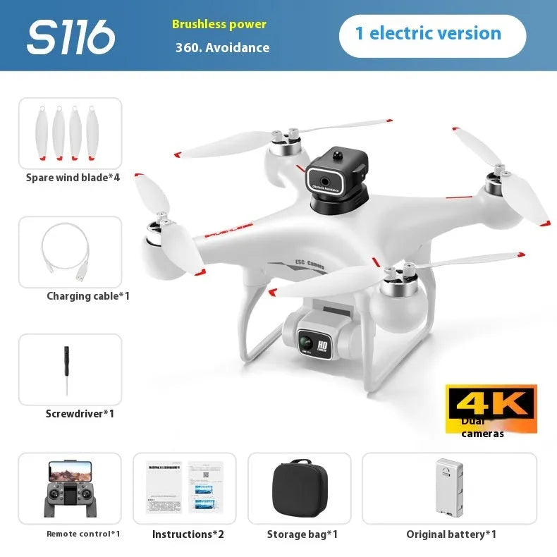 Black or white brushless UAV drone with obstacle avoidance and HD camera, under 30cm size