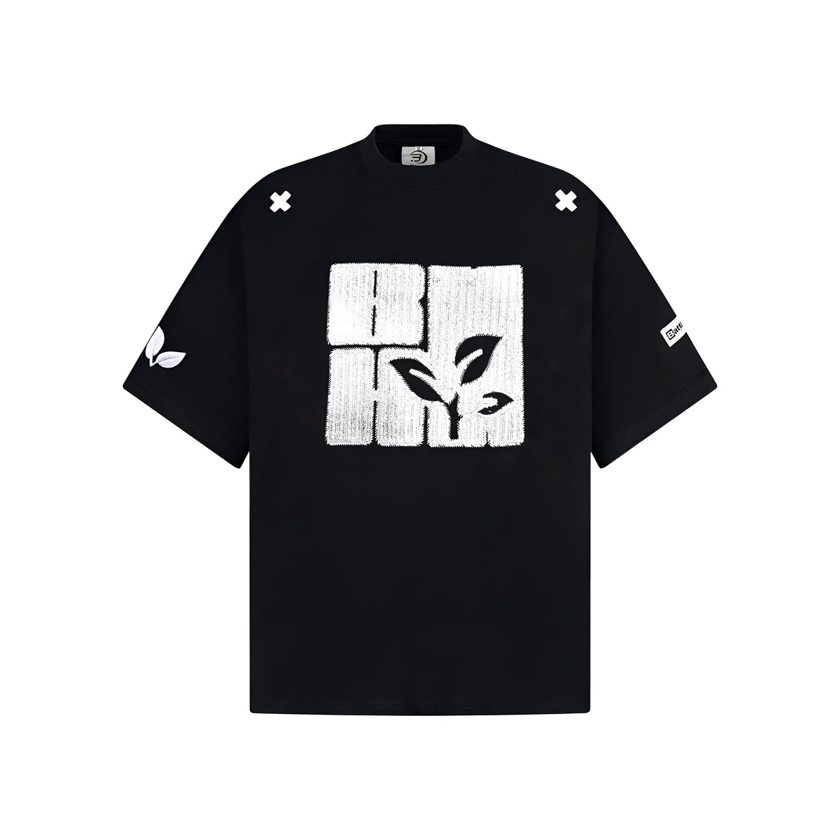 Men's cotton short sleeve T-shirt with embroidered letter pattern, loose pullover, black blue melange gray, sizes M L XL