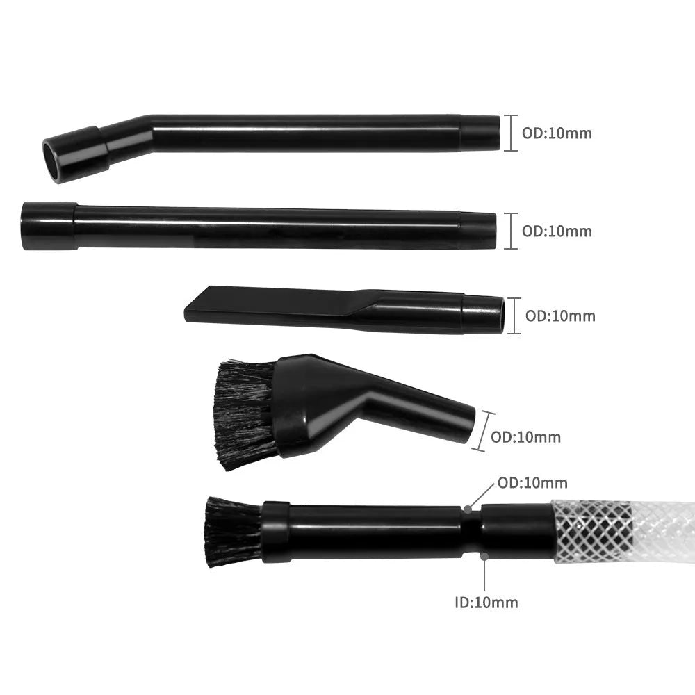 Eight-piece set of small vacuum cleaner suction heads for detailed dust collection.