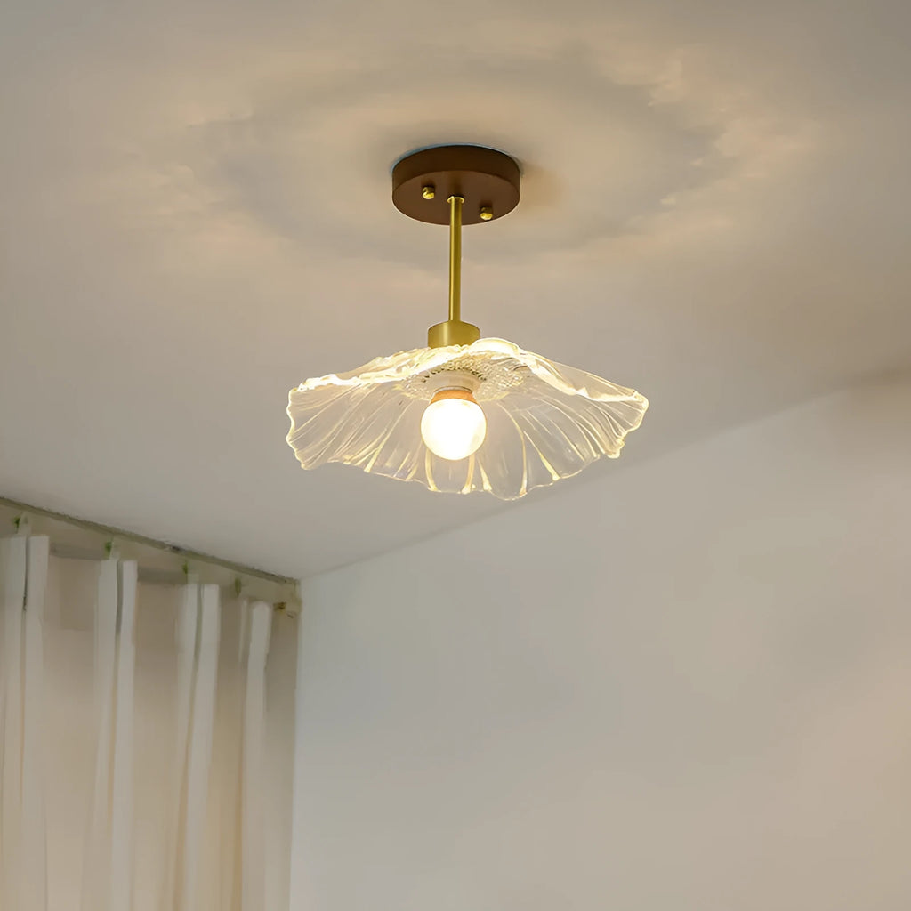 Japanese style log walnut colour brass ceiling lamp for entrance hallway with tricolour light function