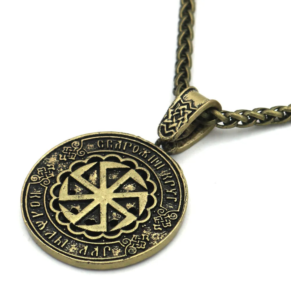 Lunavin ODing logo pendant necklace with antique silver chain on grey background