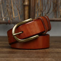 Men's genuine leather belt with 3.3cm wide copper buckle, handmade vegetable tanned, available in black brown khaki and red brown