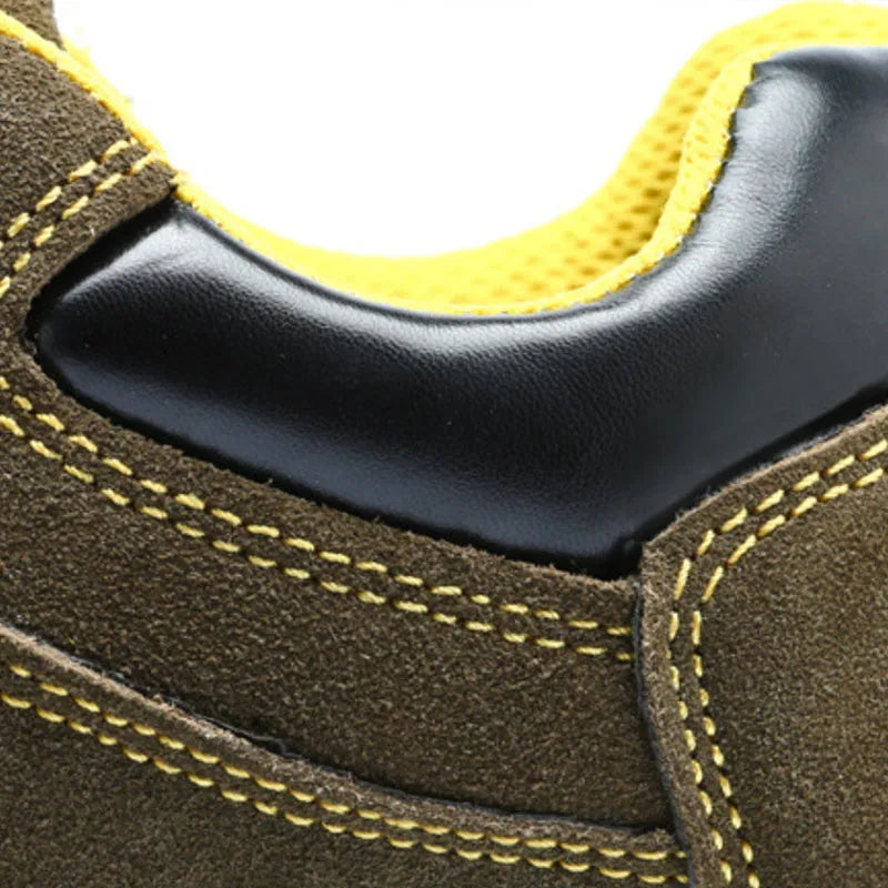 Bronze steel toe safety shoes with cow suede upper and anti-skid sole