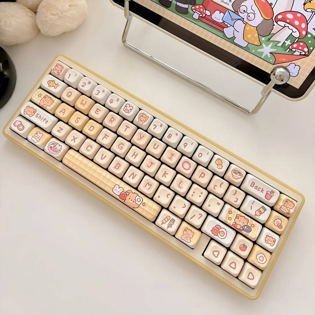 140 EOA height PBT keycaps with thermal sublimation rabbit and bear restaurant artwork