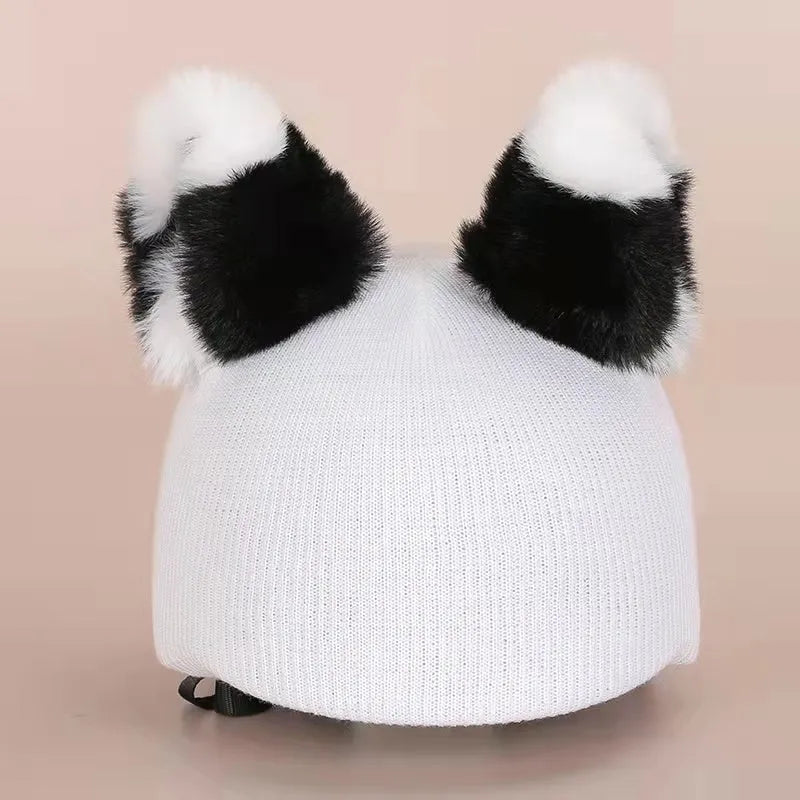 A soft plush cartoon character helmet cover for ears, shown in M size.