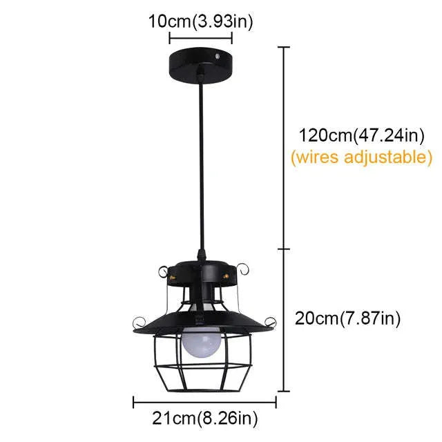Iron retro single-head lantern-shaped droplight wall lamp with shade.