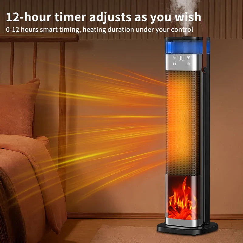 Tall, slender intelligent vertical heater with humidification function and remote control.
