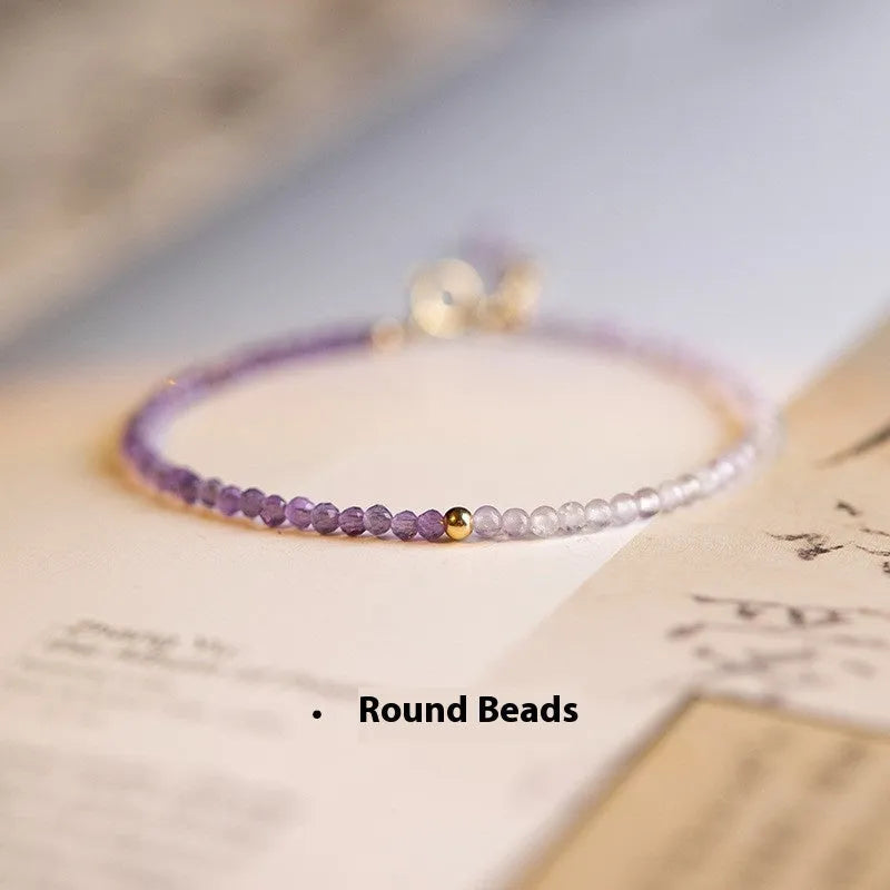 Women's purple crystal bracelet with rattan detail and geometric cut surface, 2mm thickness